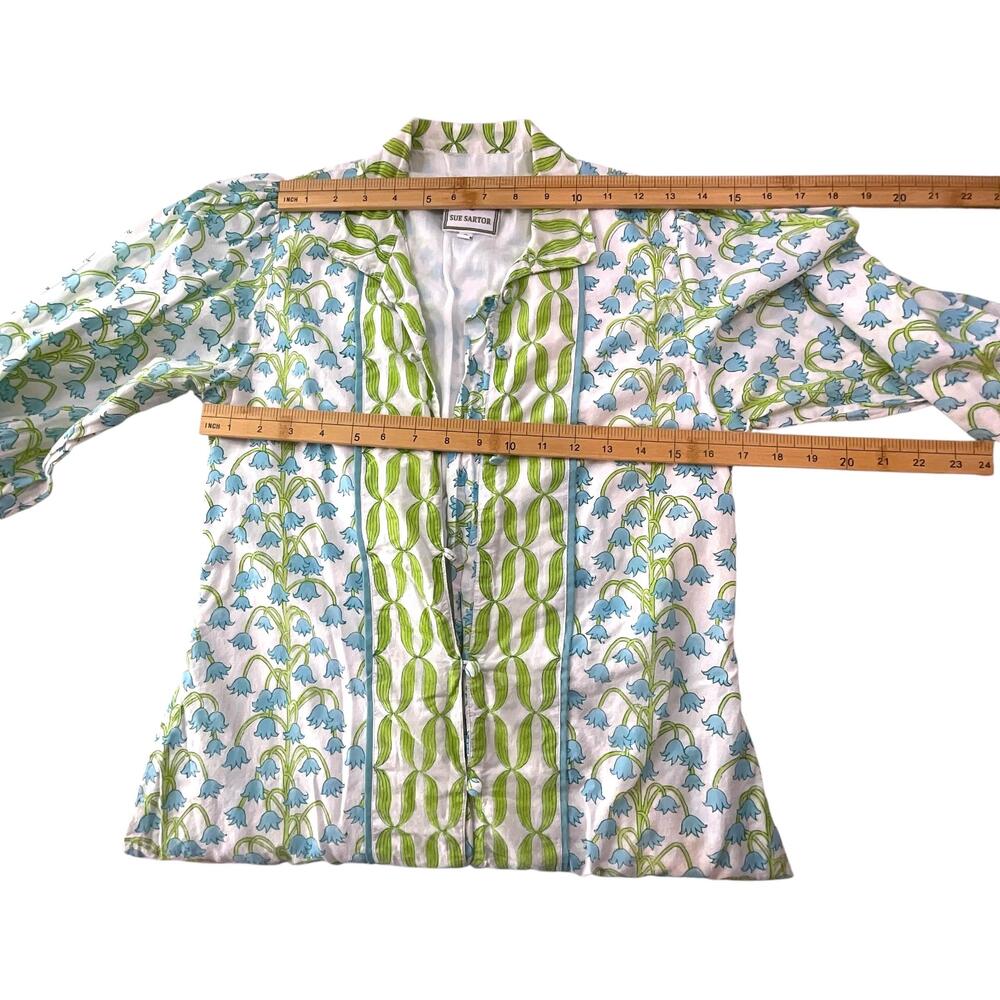 Sue Sartor Dress Womens S Blue Green Floral Cotton Long Sleeve Tunic *READ - Picture 9 of 16